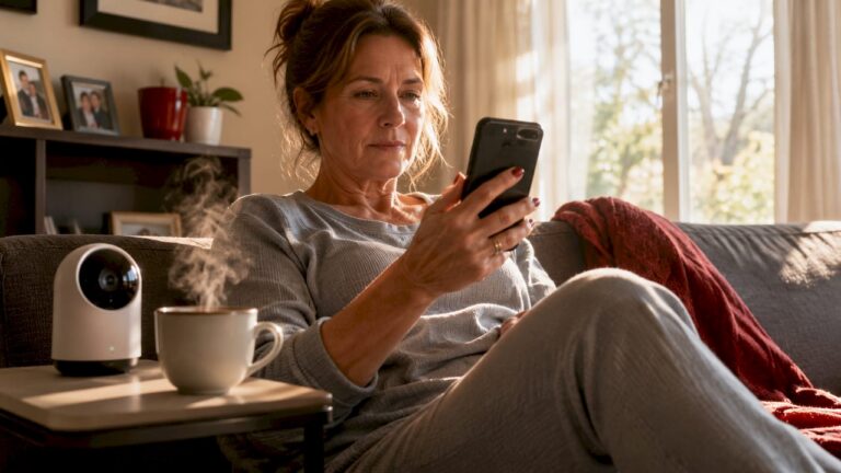 Homeowner checking remote security alert on smartphone