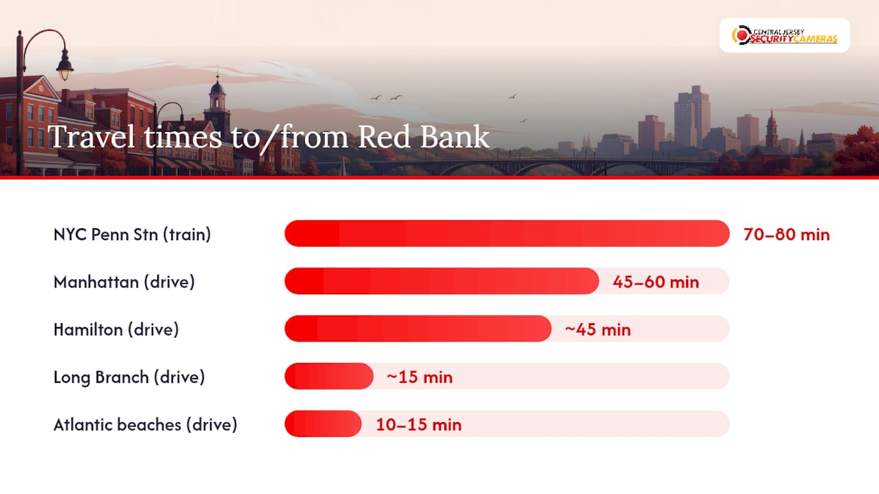 Diagram of travel times and modes to Red Bank, NJ