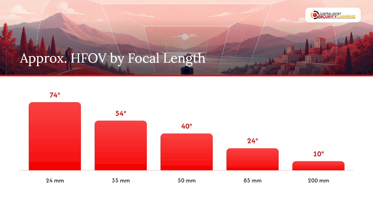 Diagram of focal lengths with fields of view and use cases