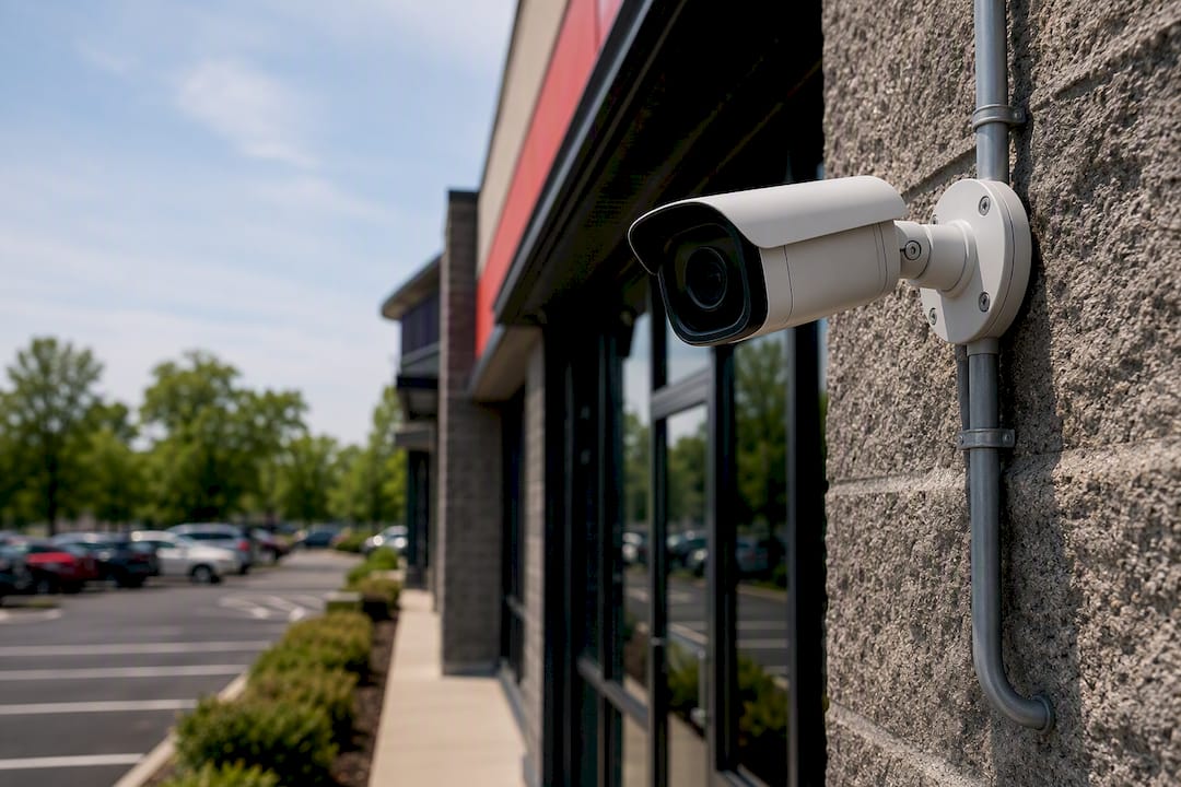 Professional CCTV camera mounted on building