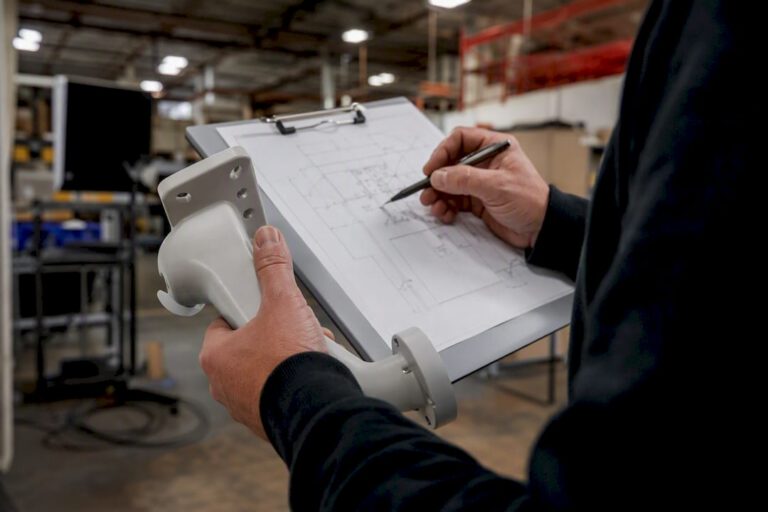 Technician reviewing security camera installation plan