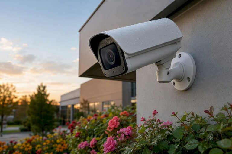 Thermal security camera on building exterior