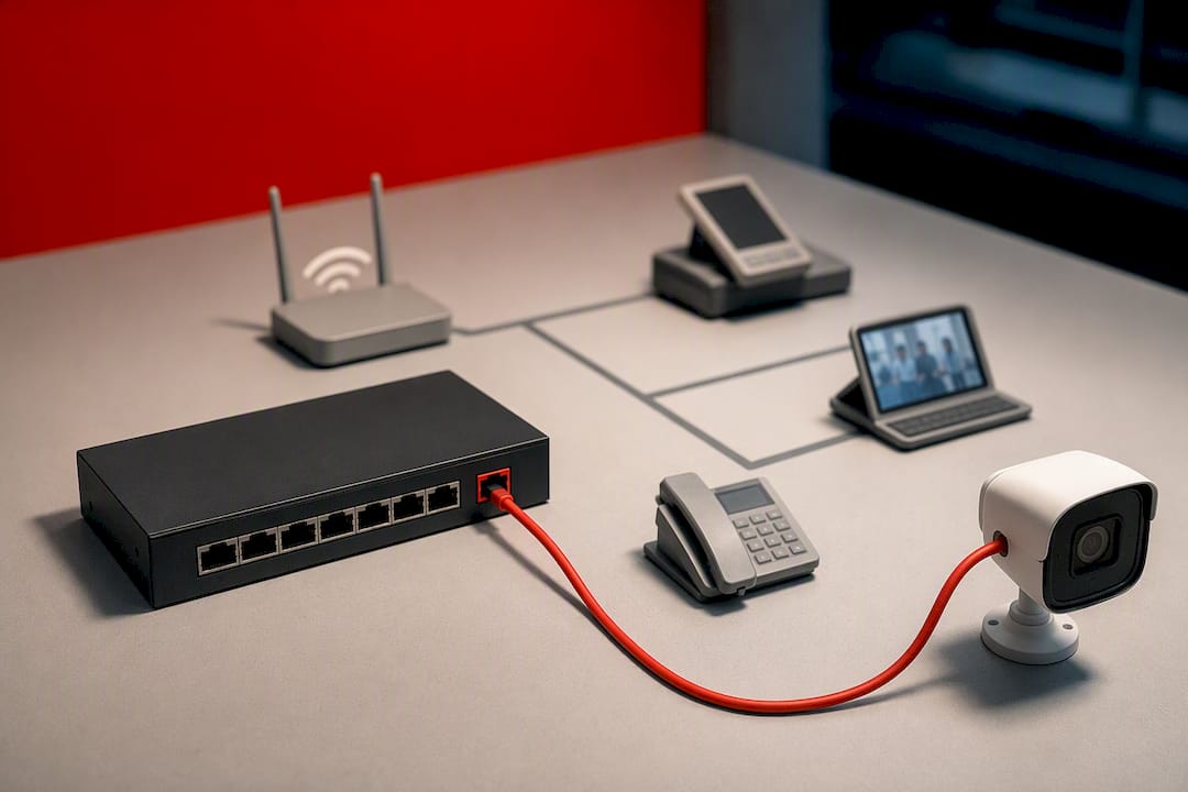 Power and data traveling through dedicated PoE cable