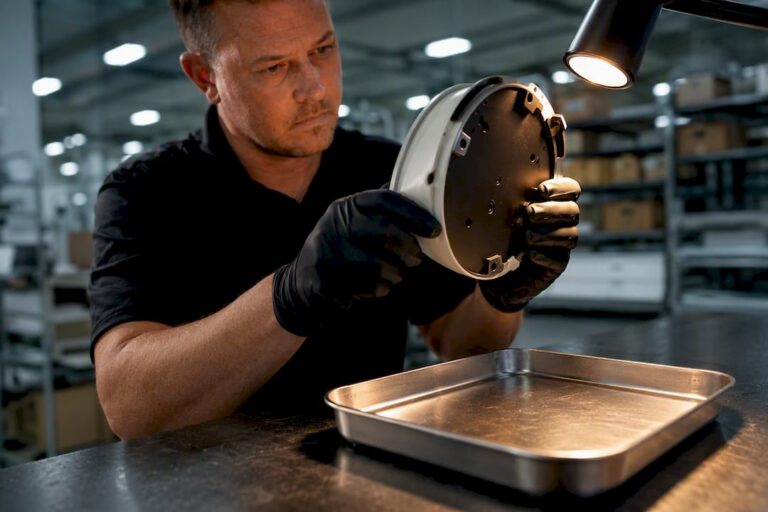 Technician inspecting anonymous camera component