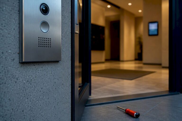 Video intercom beside apartment entry