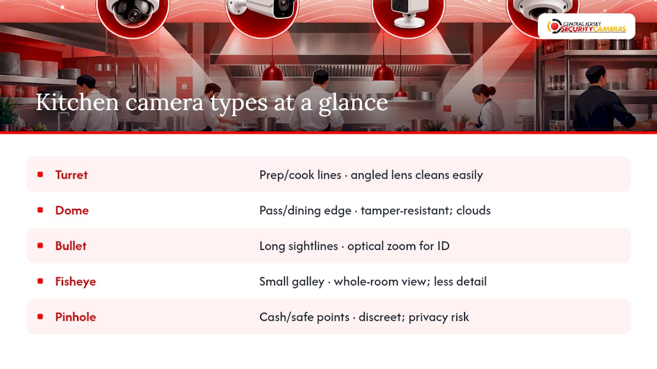 Restaurant camera types and coverage tradeoffs