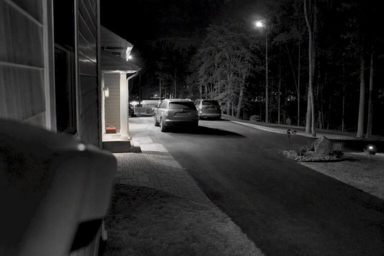 Infrared view of a residential driveway at night