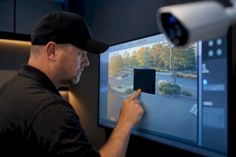 Installer adjusting a CCTV privacy mask