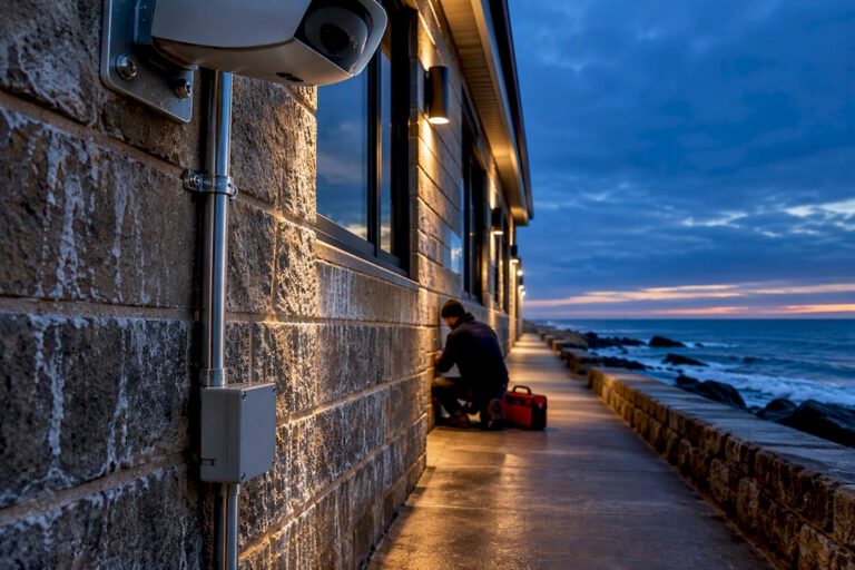 Coastal surveillance installation facing ocean air