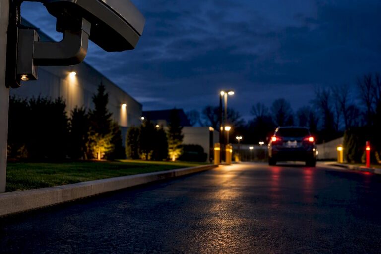 License plate camera overlooking commercial driveway