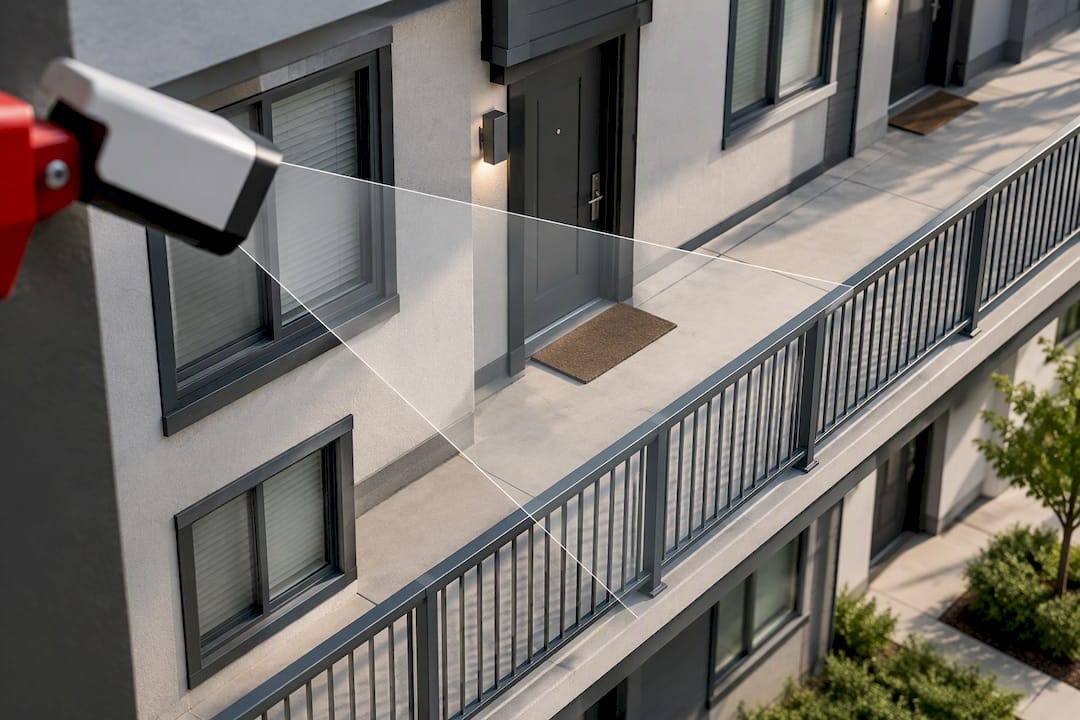 Apartment camera sightline avoids private windows