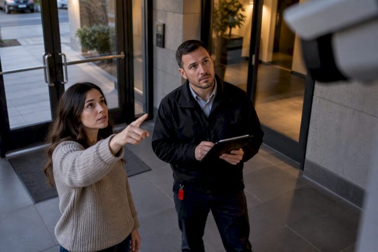 Tenant and manager reviewing camera placement