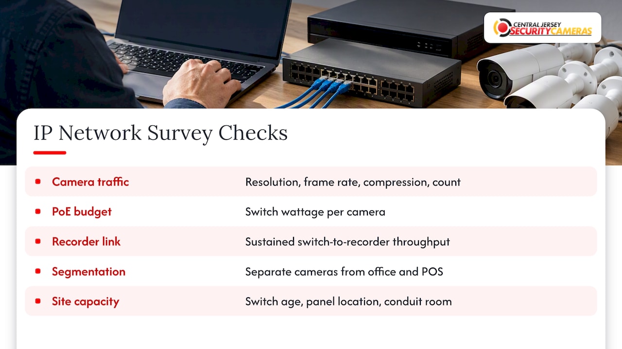IP camera network survey checks summarized